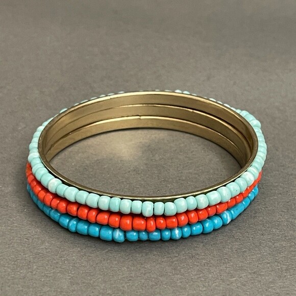 Blue Orange Beaded Beads Gold-tone Fashion Bangle Bracelets Lot of 3 NWOT - Picture 6 of 8